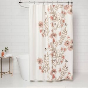 Threshold Blooms Flat Weave Shower Curtain - Coral